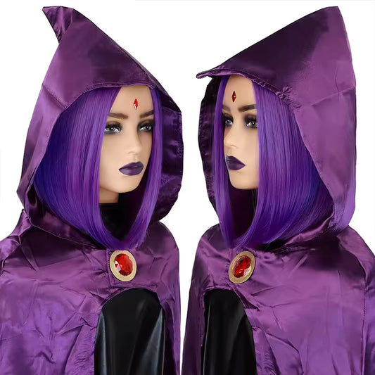 Middle Parted Short Purple Bob Straight Wigs for Women Superhero Cosplay Wigs Natural Synthetic Wigs for Anime Costumes Halloween
