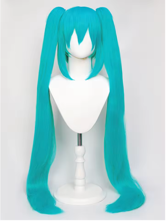 Teal Anime Cosplay Wig - 110cm Double Ponytail Synthetic Fiber